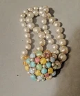Vintage Miriam Haskell Gold Tone, Faux Pearl & Glass Bracelet.  7 1/2" X 1 1/8"
