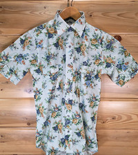 VTG 70s Wrangler Pearl Snap Short Sleeve Shirt Floral Shirt Men 14.5 Americana