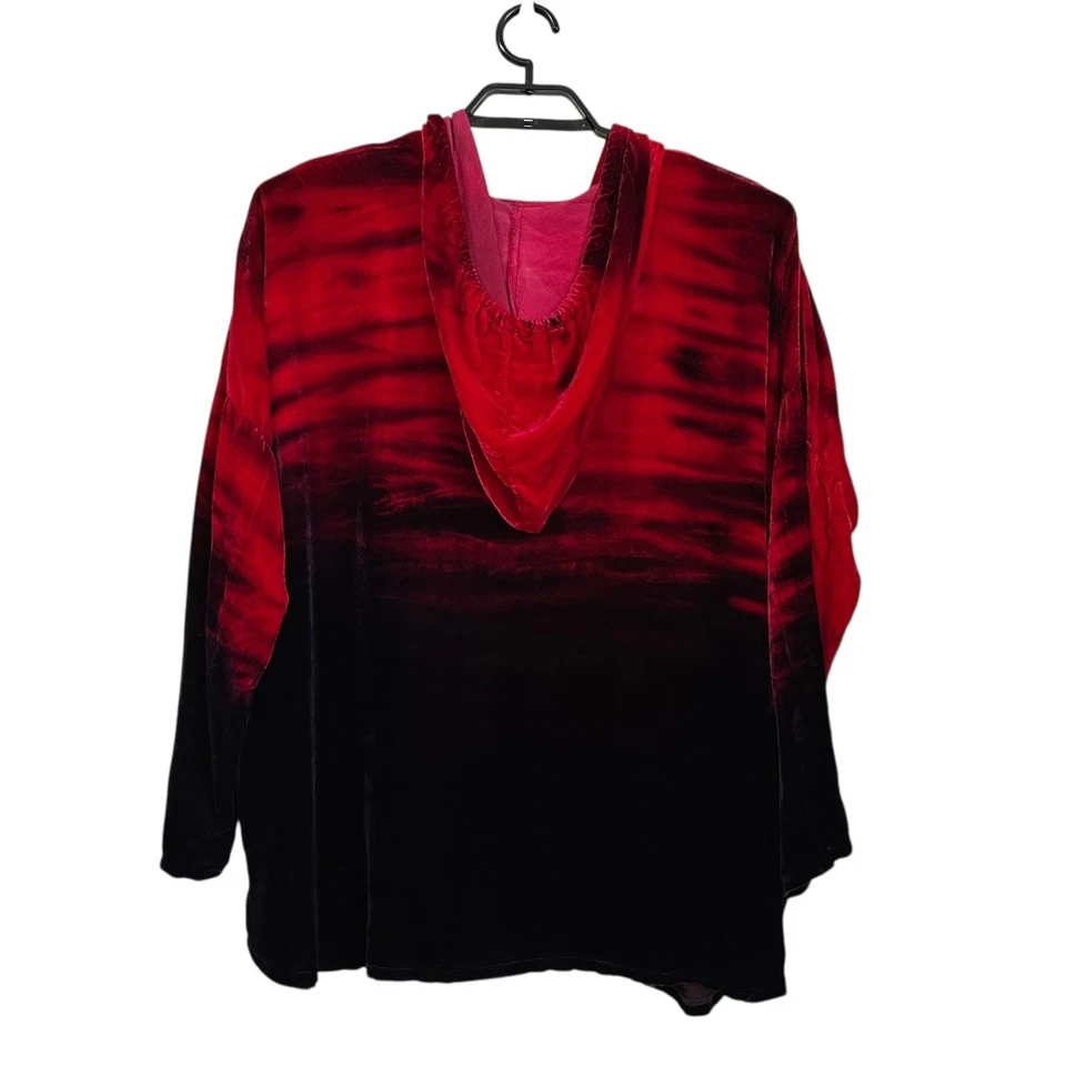 Johnny Was Womens Velvet Ombré Pullover Hoodie Sz XL Red Purple Relaxed Tassel - Image 2 of 4