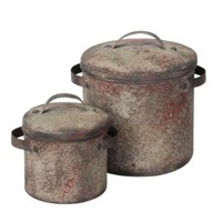 Deko Topf Set Metall Mit Deckel Tischdeko Pflanzgefäß Rustikal Gartendeko