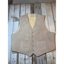 Vintage Genuine Suede Leather Shearling Lined Vest Western Ranch Style Unbranded