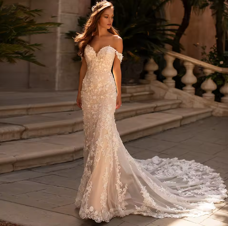 Sexy Boat Neck Backless Lace Mermaid Wedding Dresses Elegant Appliques Flowers | eBay Sexy Boat Neck Backless Lace Mermaid Wedding Dresses Elegant Appliques Flowers | eBay