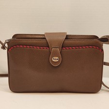 Vintage 1980s Gucci Shoulder Bag Brown Pigskin With Gucci Red/Green Accents