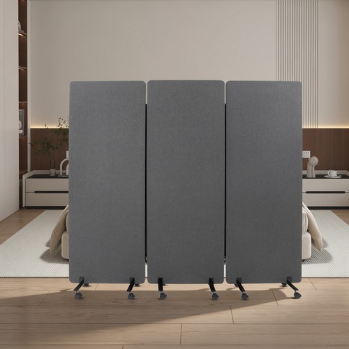 Dark Grey 3-Panel Room Divider Free Standing Office Privacy Panel with ...