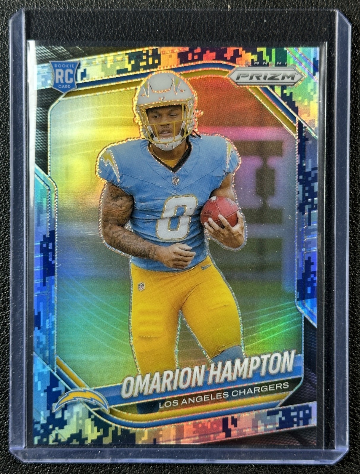 OMARION HAMPTON 2025 PANINI PRIZM #355 ROOKIE NAVY CAMO RC 06/25 CHARGERS