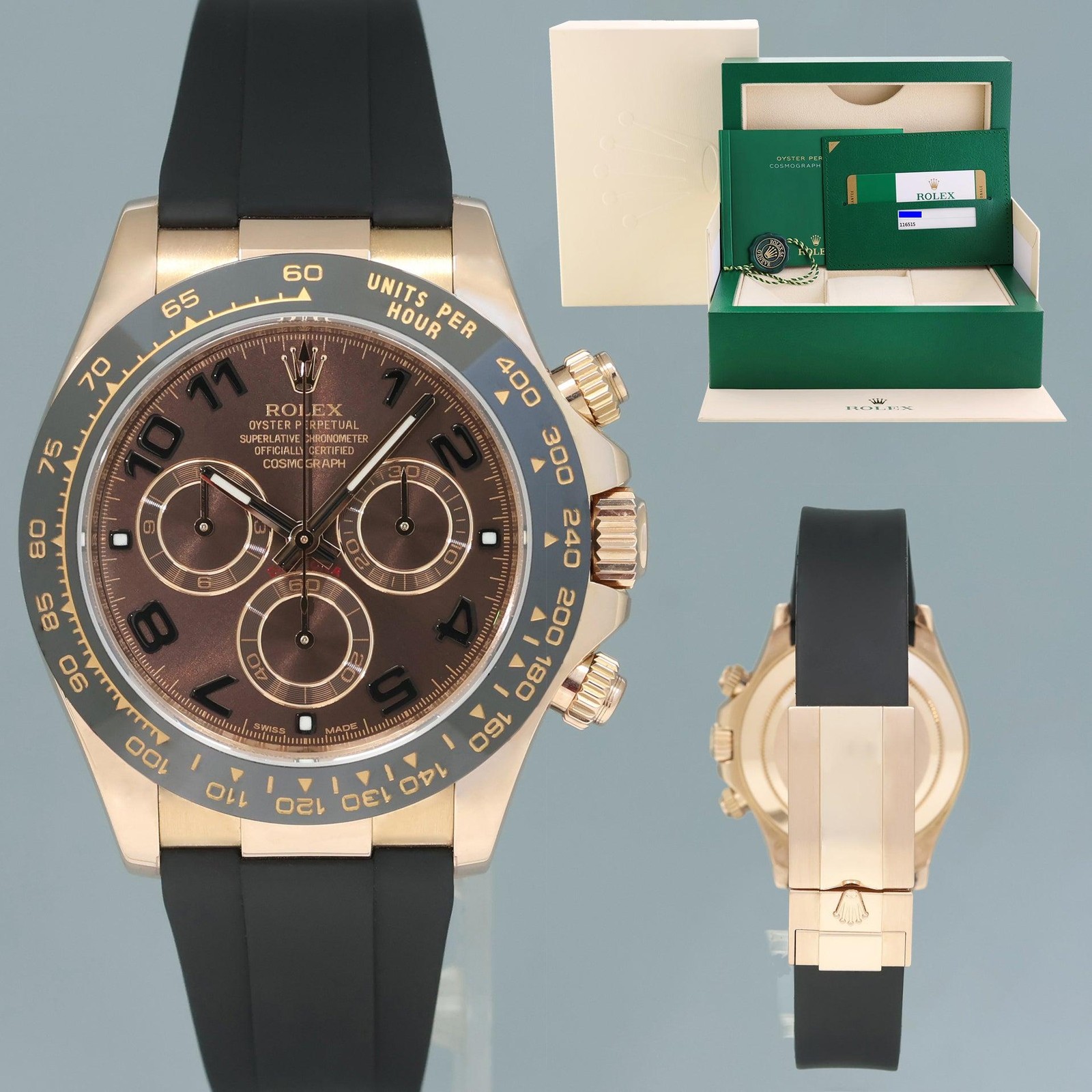 2014 PAPERS MINT Rolex Daytona Chocolate Arabic Ceramic 116515 Rose Gold Rubber