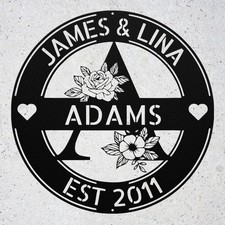 Custom Couple Metal Sign Monogram Initial Last Name Family Wall Art Gift Decor