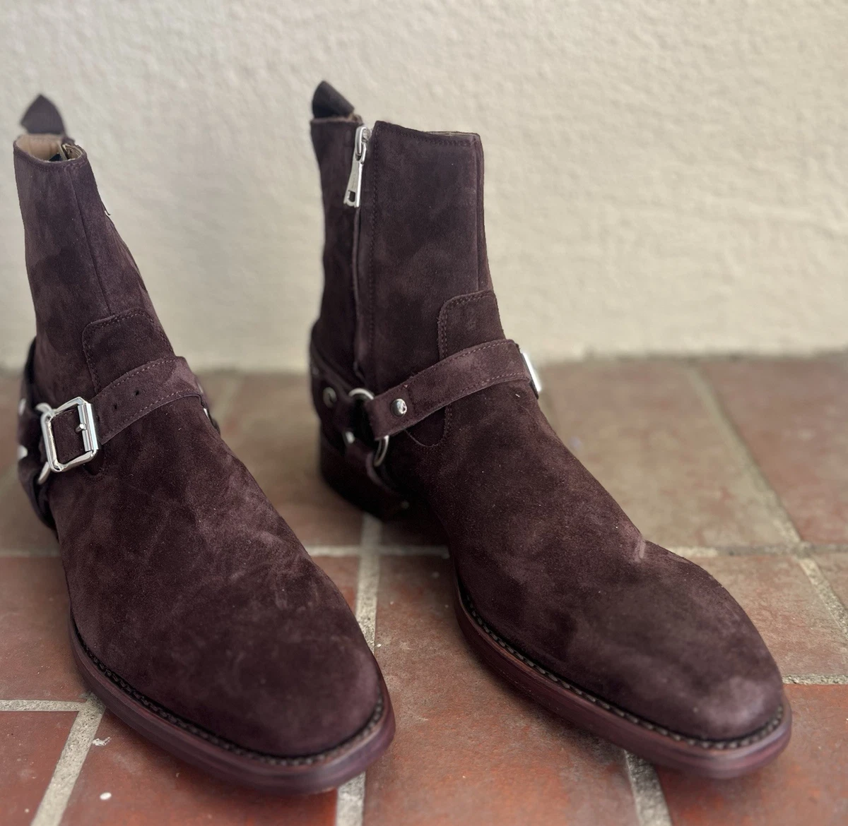 NEW $998 John Varvatos Regent Harness Chain Zip Boot Burgundy Suede Men Size 8.5 John Varvatos Regent Harness Boots - Oxblood | Editorialist main image 3