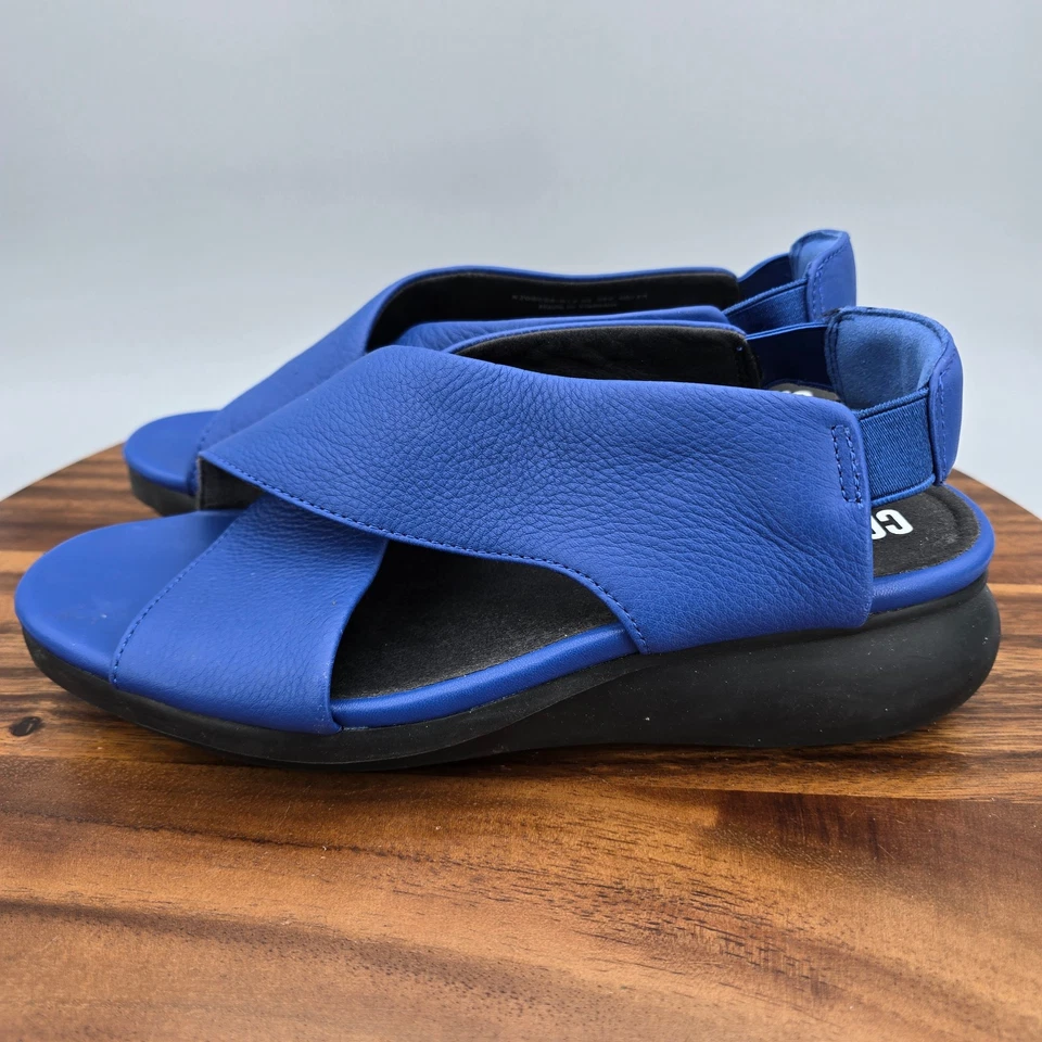 Sandalias Camper Para Mujer 7.5 38 Cuero Azul Globo Cuña Tirantes Correa Cruzada Foto 3 de 4