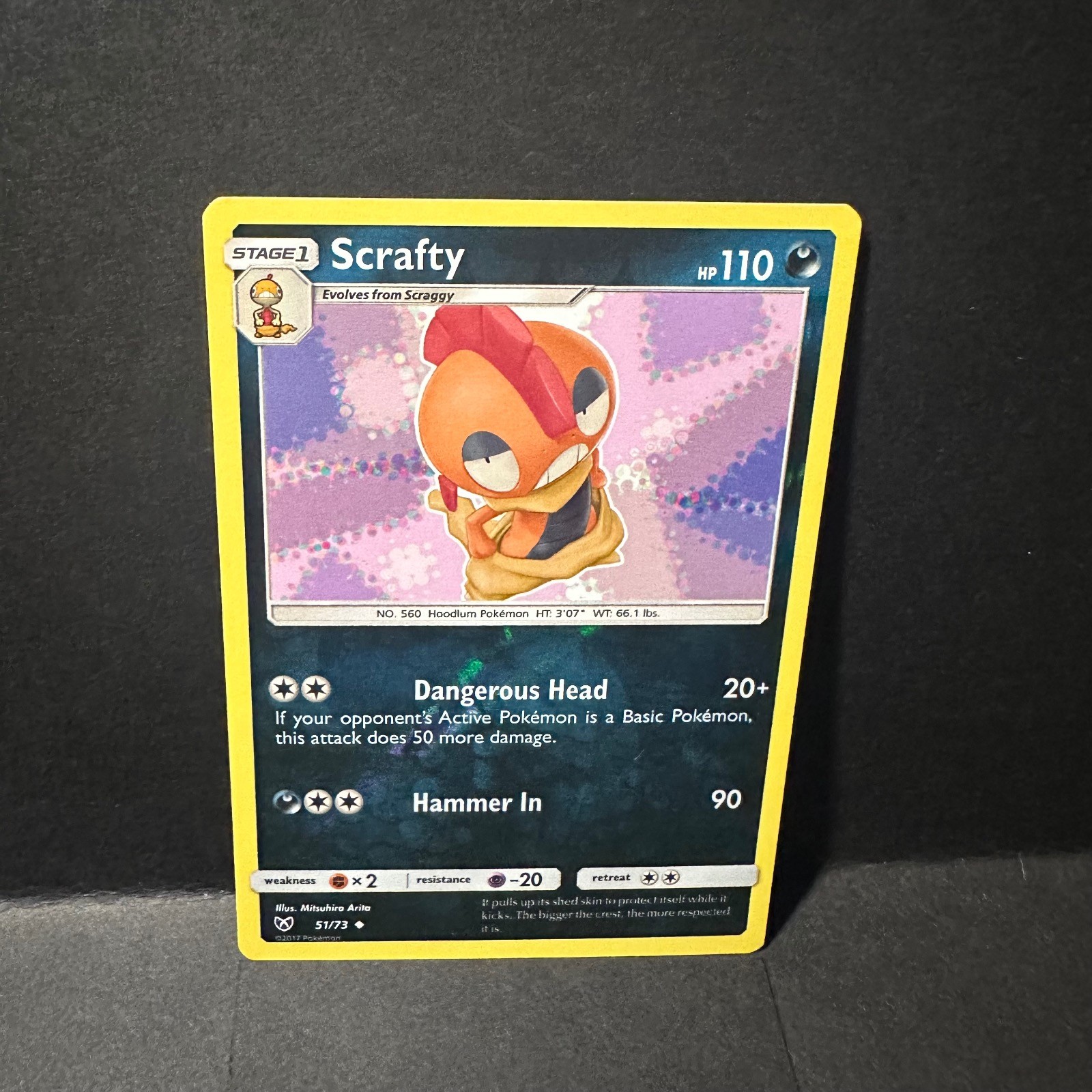 Scrafty 51/73 Uncommon Shining Legends Pokemon Reverse Holo Lightly Played