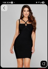 GUESS SL Shyla Rib Club Dress, Black, Size M- NWT