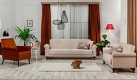 Sofagarnitur Dreisitzer Sessel Beige Stoffsofas Polstersofa 3Tlg Couch