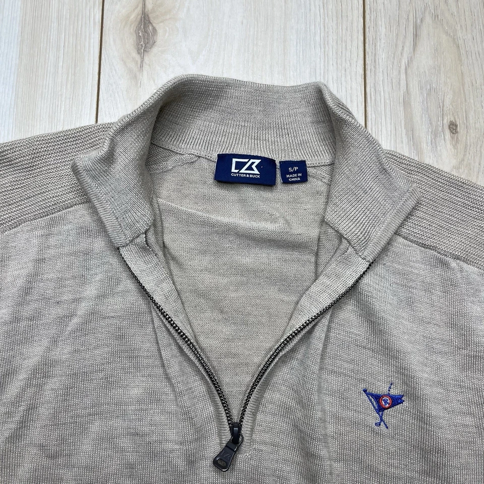 Suéter Cutter & Buck OCEAN REEF CLUB Lana Merino Acrílico 1/4 Cremallera Tostado Para Hombres Pequeño Foto 3 de 4