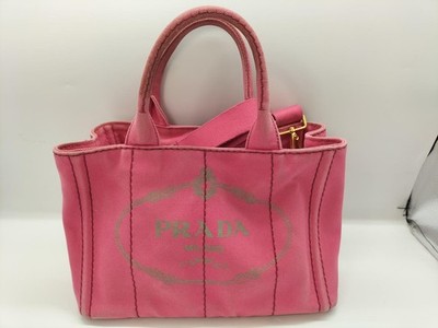 Authentic PRADA CANAPA PEONIA Tote Bag Pink Women's
