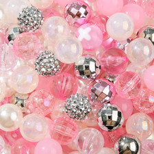 16Mm Acrylic Beads 100Pcs Pink Silver Pen Beadable Focal Spacer Bead Chunk Bubbl