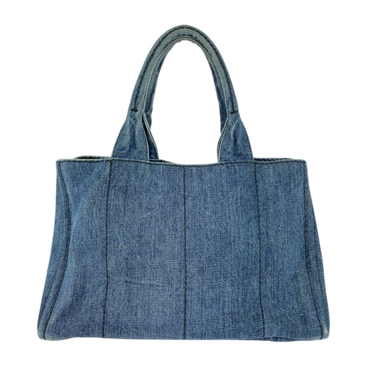 PRADA CANAPA Triangle Logo Plate Blue Gold Hardware Canvas Tote Bag Handbag Ladi thumbnail 2