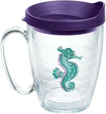 Tervis Clear Mug with Handle - 16oz Double Walled - Purple Teal Seahorse