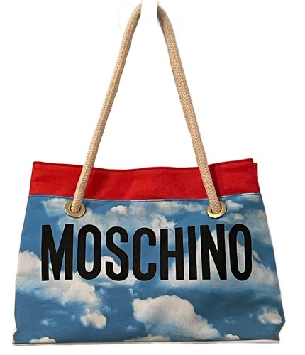 MOSCHINO Bag Cloud Print 1990's Vintage Red Blue Rope Handles New Without Tags