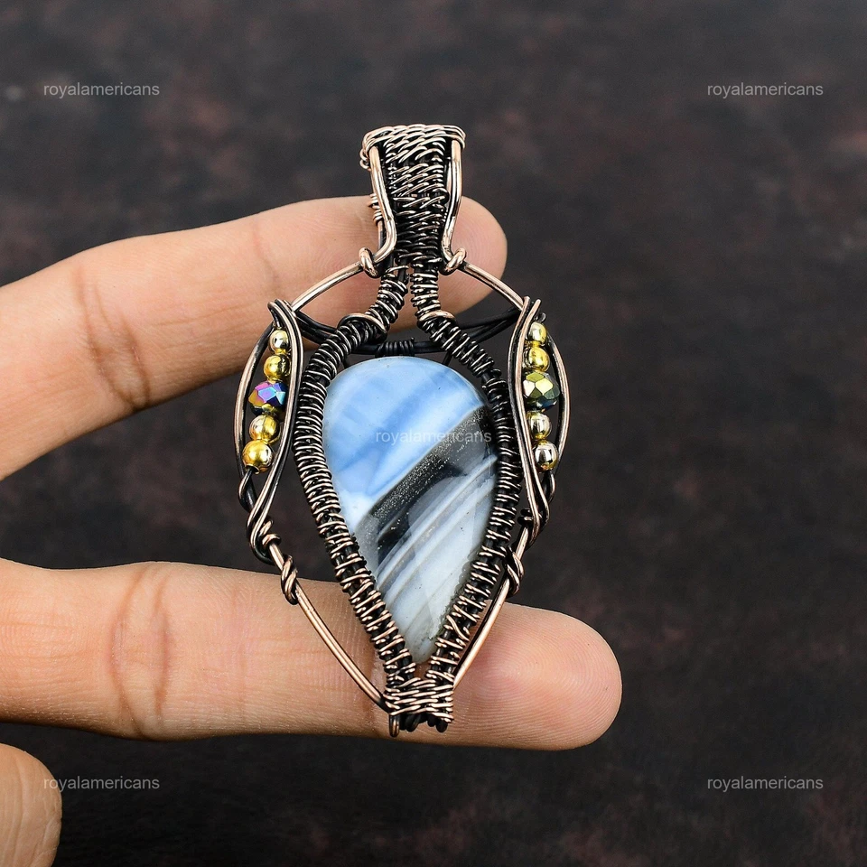 Cobre Pera Natural Owyhee Azul Ópalo Titanio Cuentas Día de la Madre Colgante Joyería Foto 4 de 4