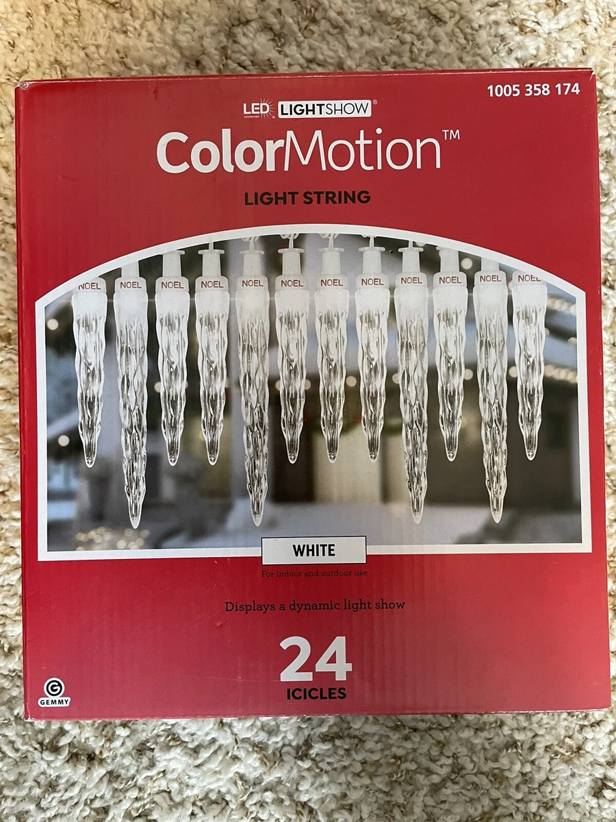 Gemmy Lightshow 24 Count 23 ft Color Motion WHITE Icicle LED Lights NEW