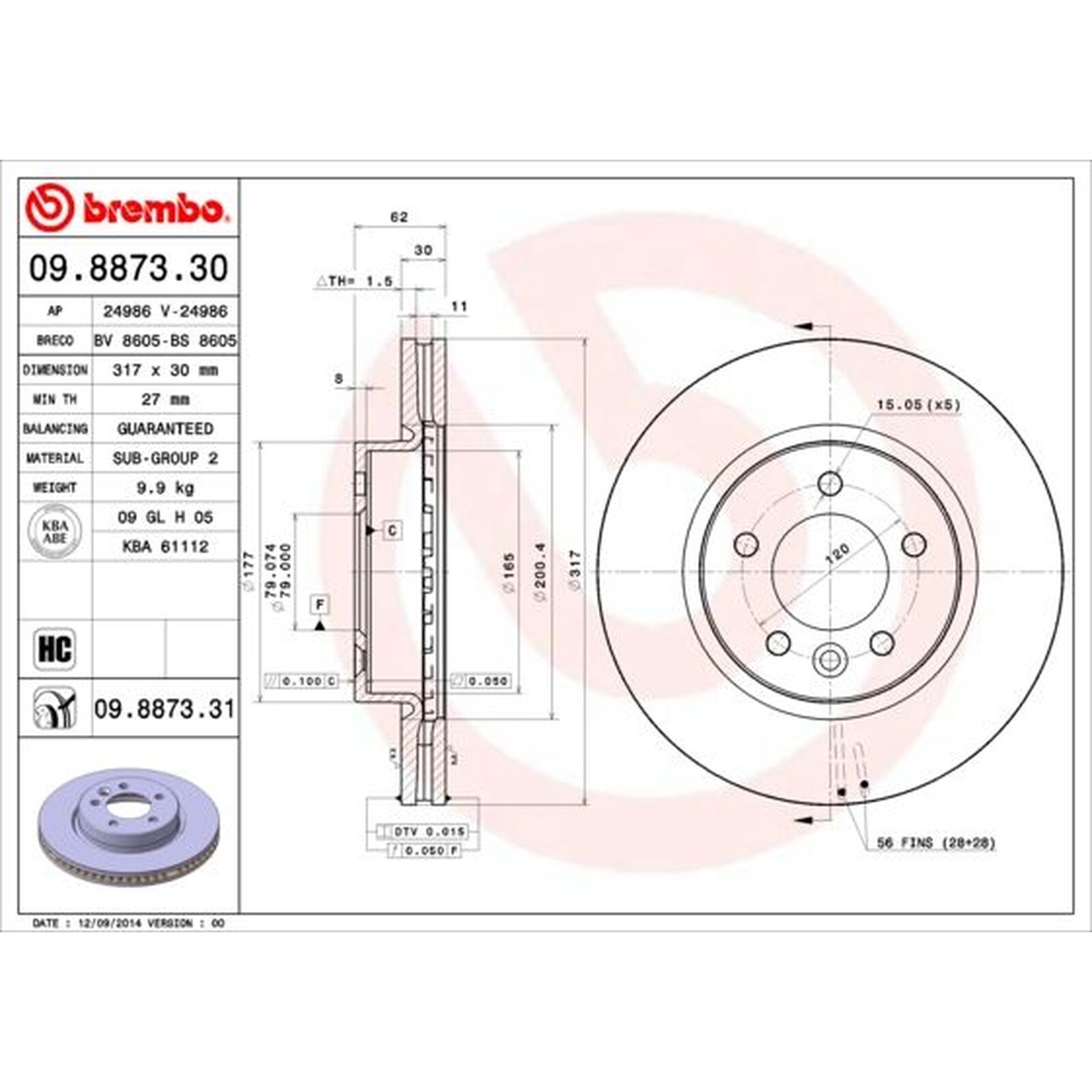 BREMBO UV Coated Brake Disc 09.8873.31