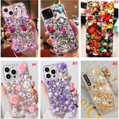 Frauen Edelsteine Diamanten Bling Strasssteine Zurück Handyhülle & Halsband A