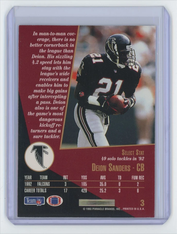 1993 Select Deion Sanders Atlanta Falcons #3 - Image 2 of 2