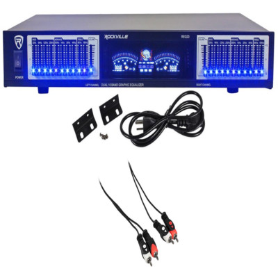 Rockville REQ20 19'' Pro Rack Mount Dual 10-Band Graphic Equalizer EQ+VU Meters