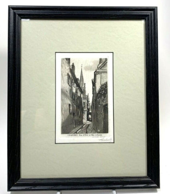 ANTIQUE Chartres Rue Ste Foy Et Rue D alger Hubert Signed Print 1830-1902