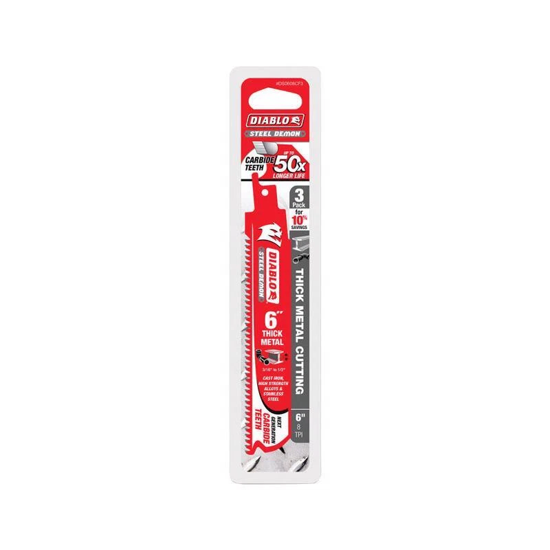 Diablo DS0608CF3 Steel Demon Carbide Reciprocating Saw Blade 6 in