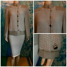 St John Couture Knits Gray Jacket Blazer L 10 12 Gray Buttons Trim Pockets