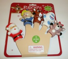 Christmas Finger Puppet Set Rudolph Red-Nosed Reindeer Santa Hermes Elf Bumble