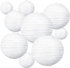 BEISHIDA 10Pcs White Paper Lanterns Decorative 4 6 8 10 12 Inch, Whtie