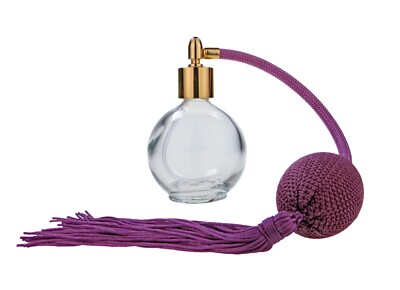78ml Runde Parfümflasche Zerstäuber (D) Lila Quastenpumpe, Trichter & Geschenkbox (GF)