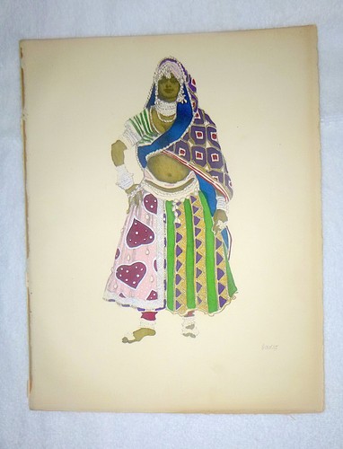 Leon Bakst Kostümdesign für ""Der blaue Gott"" SIGNIERTE SCHABLONE/AQUARELL um 1922 - Bild 2 von 6