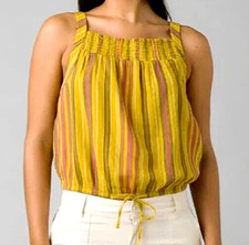 NWT prAna Mustard-Yellow LITTLE PALM STRIPE CAMI Top LARGE