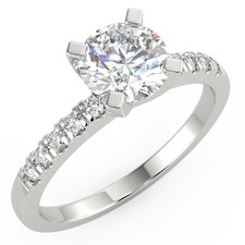 1,07 ct Rundschliff VS2/D Solitär Pave Diamant Verlobungsring 14 K Weißgold