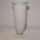 Vintage White Glass Hobnail Trumpet-Scalloped Rounded Edge 10" Large Vase