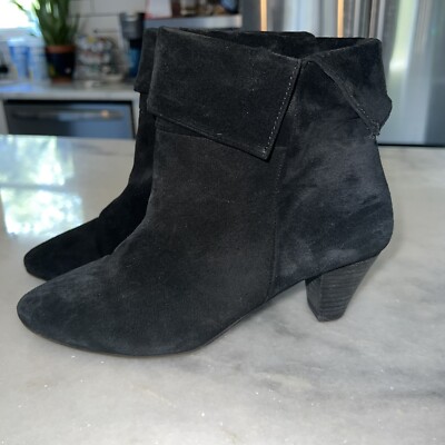 Free People Adella Low Heel Slouch Boots Booties-Black Suede-Size 37 (US 7) 