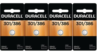 4 x 301/386 Duracell Silver Oxide Batteries (AG12, 10L124, SR1142W, SR43W)