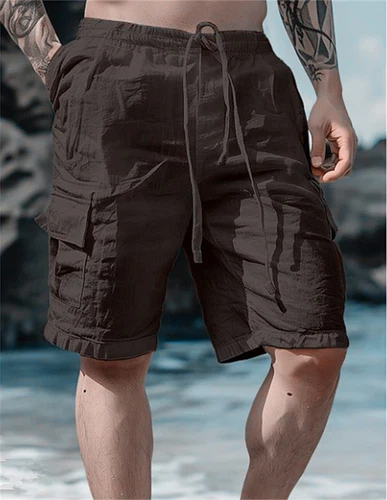 Pantalones Cortos de Lino para Hombres Aire Libre Informales Deportes Verano Atléticos Playa Pantalones Cortos - Imagen 8 de 17