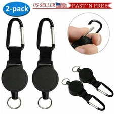 2PCS Retractable Key Tool Reel Holder Steel Clip Chain Belt Heavy Duty Split USA