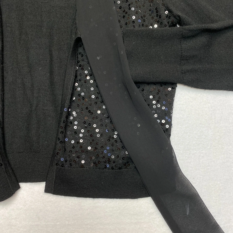 Cárdigan abierto Donna Karan tejido suéter para mujer L negro manga larga lentejuelas Foto 3 de 4