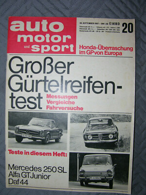 Auto Motor und Sport,Heft 30.September 1967,MERCEDES 250SL,Alfa GT Junior,Daf 44