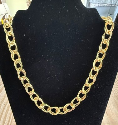G Italy 18K Gold Plated Chunky Alternating Smooth and Textured Link Necklace