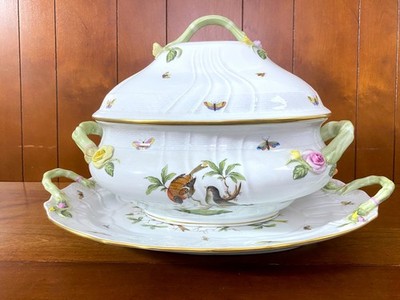 LARGE Herend Rothschild Bird lidded Oval Tureen 4QT Branch & under tray, No.1002