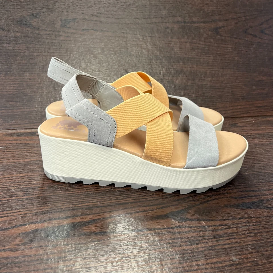 SOREL Women's Wedge Sandal Size 9.5 Orange Gray Elastic Strap Platform1999141061 - Image 2 of 4