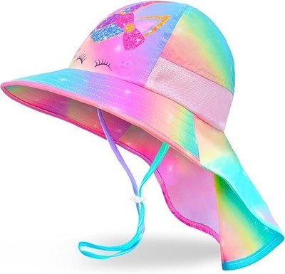 Girls Sun Hat for Kids UV Protection Unicorn Summer 3-8 Years Rainbow Unicorn