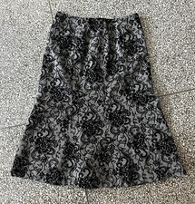 Vintage 90s Floral Print Skirt Black Grey Velvet Whimsy Fairy Knee Length S