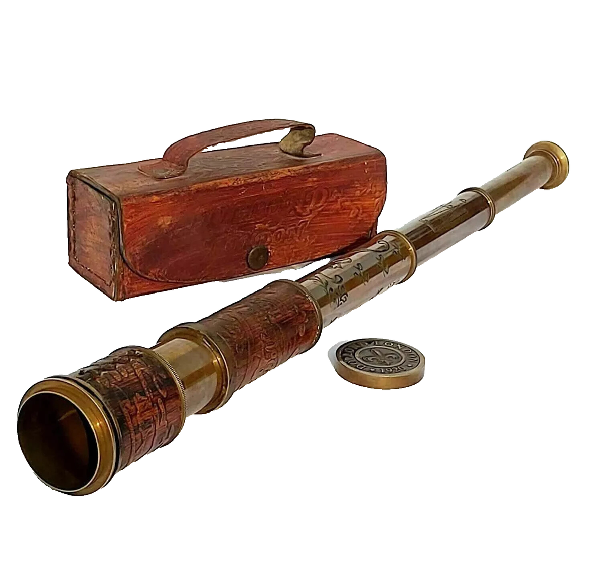 Nautical Antique Brass Dollond London 1920 Engraved Telescope with